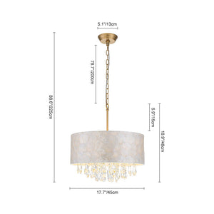 LightFixturesUSA - 4 - Light Crystal Accented Capiz Shell Drum Lantern Pendant - Chandelier - Brass (Pre - Order) - 