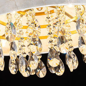 LightFixturesUSA - 4 - Light Crystal Accented Capiz Shell Drum Lantern Pendant - Chandelier - Brass (Pre - Order) - 