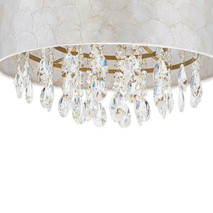 LightFixturesUSA - 4 - Light Crystal Accented Capiz Shell Drum Lantern Pendant - Chandelier - Brass (Pre - Order) - 
