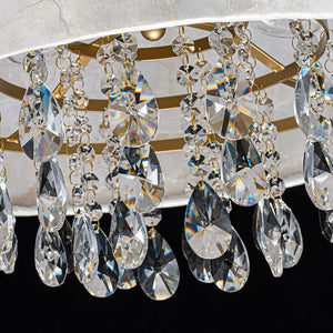 LightFixturesUSA - 4 - Light Crystal Accented Capiz Shell Drum Lantern Pendant - Chandelier - Brass (Pre - Order) - 