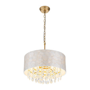 LightFixturesUSA - 4 - Light Crystal Accented Capiz Shell Drum Lantern Pendant - Chandelier - Brass (Pre - Order) - 