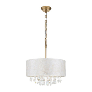 LightFixturesUSA - 4 - Light Crystal Accented Capiz Shell Drum Lantern Pendant - Chandelier - Brass (Pre - Order) - 