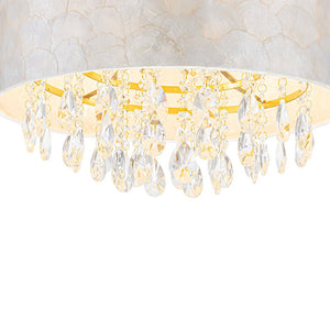 LightFixturesUSA - 4 - Light Crystal Accented Capiz Shell Drum Lantern Pendant - Chandelier - Brass (Pre - Order) - 