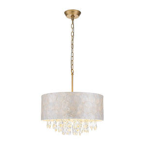 LightFixturesUSA - 4 - Light Crystal Accented Capiz Shell Drum Lantern Pendant - Chandelier - Brass (Pre - Order) - 