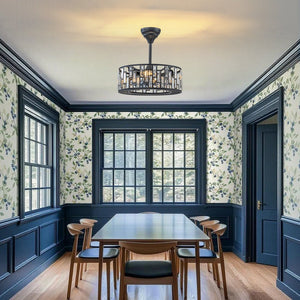 LightFixturesUSA - 4 - Light Crystal Accented Drum Cage Ceiling Fan Light - Ceiling Light - Black - 