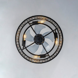 LightFixturesUSA - 4 - Light Crystal Accented Drum Cage Ceiling Fan Light - Ceiling Light - Black - 