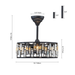 LightFixturesUSA - 4 - Light Crystal Accented Drum Cage Ceiling Fan Light - Ceiling Light - Black - 
