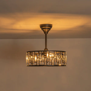 LightFixturesUSA - 4 - Light Crystal Accented Drum Cage Ceiling Fan Light - Ceiling Light - Black - 