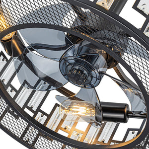 LightFixturesUSA - 4 - Light Crystal Accented Drum Cage Ceiling Fan Light - Ceiling Light - Black - 
