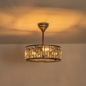 LightFixturesUSA - 4 - Light Crystal Accented Drum Cage Ceiling Fan Light - Ceiling Light - Black - 
