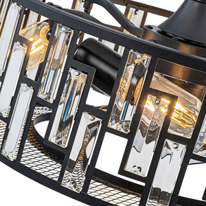 LightFixturesUSA - 4 - Light Crystal Accented Drum Cage Ceiling Fan Light - Ceiling Light - Black - 
