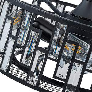LightFixturesUSA - 4 - Light Crystal Accented Drum Cage Ceiling Fan Light - Ceiling Light - Black - 