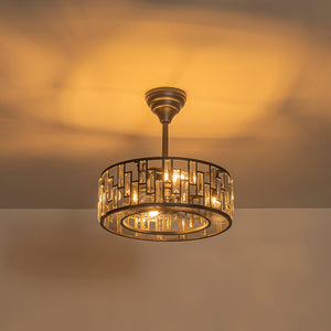 LightFixturesUSA - 4 - Light Crystal Accented Drum Cage Ceiling Fan Light - Ceiling Light - Black - 