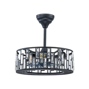 LightFixturesUSA - 4 - Light Crystal Accented Drum Cage Ceiling Fan Light - Ceiling Light - Black - 