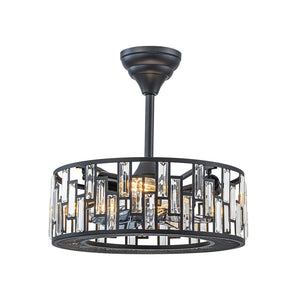LightFixturesUSA - 4 - Light Crystal Accented Drum Cage Ceiling Fan Light - Ceiling Light - Black - 
