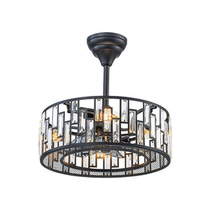 LightFixturesUSA - 4 - Light Crystal Accented Drum Cage Ceiling Fan Light - Ceiling Light - Black - 