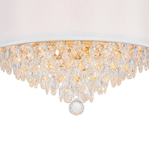 LightFixturesUSA - 4 - Light Crystal Accented White Fabric Drum Cage Chandelier - Chandelier - Brass - 