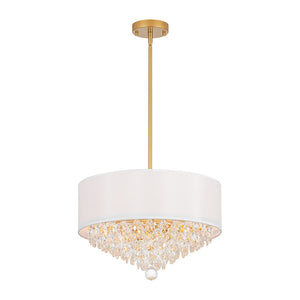 LightFixturesUSA - 4 - Light Crystal Accented White Fabric Drum Cage Chandelier - Chandelier - Brass - 