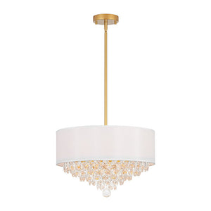 LightFixturesUSA - 4 - Light Crystal Accented White Fabric Drum Cage Chandelier - Chandelier - Brass - 
