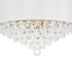 LightFixturesUSA - 4 - Light Crystal Accented White Fabric Drum Cage Chandelier - Chandelier - Brass - 