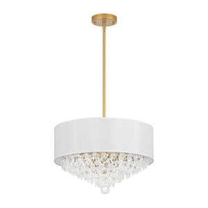 LightFixturesUSA - 4 - Light Crystal Accented White Fabric Drum Cage Chandelier - Chandelier - Brass - 
