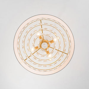 LightFixturesUSA - 4 - Light Crystal Accented White Fabric Drum Cage Chandelier - Chandelier - Brass - 