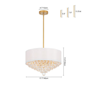LightFixturesUSA - 4 - Light Crystal Accented White Fabric Drum Cage Chandelier - Chandelier - Brass - 