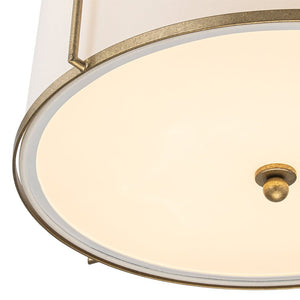 LightFixturesUSA - 4 - Light Distressed Gold White Linen Drum Lantern Pendant - Chandelier - 21 in - 
