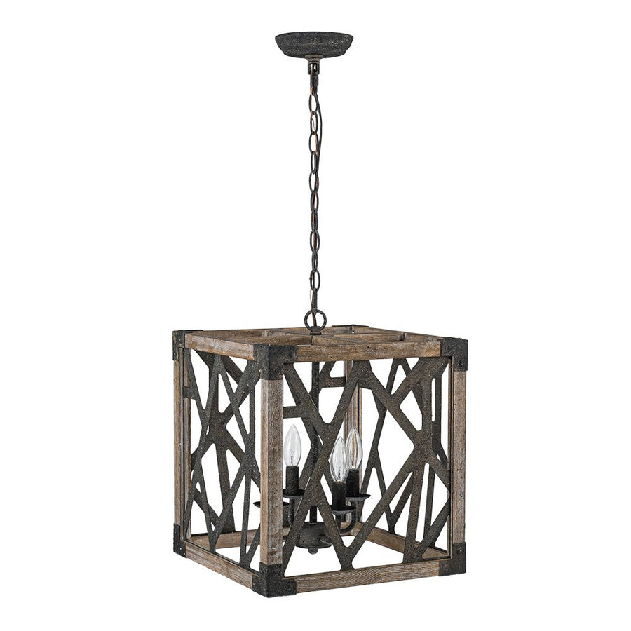 LightFixturesUSA - 4 - Light Distressed Wooden Square Cage Pendant Light - Pendant Light - Rustic - 