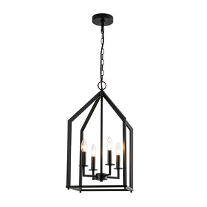 LightFixturesUSA - 4 - light Farmhouse Candle Style Black Lantern Pendant Light - Pendant Light - Black - 