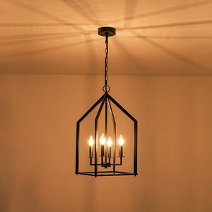 LightFixturesUSA - 4 - light Farmhouse Candle Style Black Lantern Pendant Light - Pendant Light - Black - 
