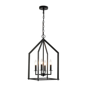 LightFixturesUSA - 4 - light Farmhouse Candle Style Black Lantern Pendant Light - Pendant Light - Black - 
