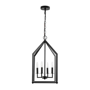 LightFixturesUSA - 4 - light Farmhouse Candle Style Black Lantern Pendant Light - Pendant Light - Black - 