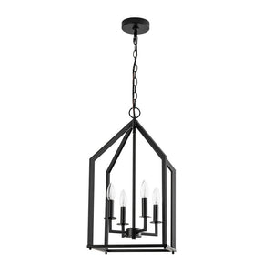 LightFixturesUSA - 4 - light Farmhouse Candle Style Black Lantern Pendant Light - Pendant Light - Black - 