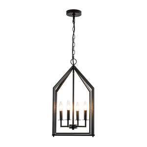 LightFixturesUSA - 4 - light Farmhouse Candle Style Black Lantern Pendant Light - Pendant Light - Black - 