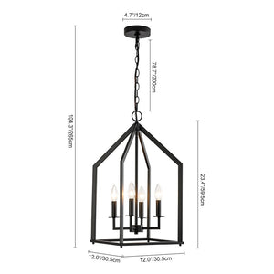 LightFixturesUSA - 4 - light Farmhouse Candle Style Black Lantern Pendant Light - Pendant Light - Black - 