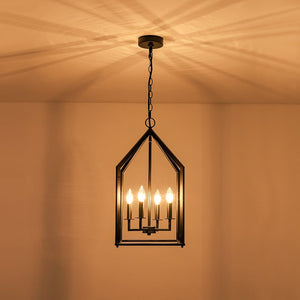 LightFixturesUSA - 4 - light Farmhouse Candle Style Black Lantern Pendant Light - Pendant Light - Black - 