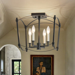 LightFixturesUSA - 4 - light French Antique Candle Style Lantern Semi Flush - Ceiling Light - Black - 