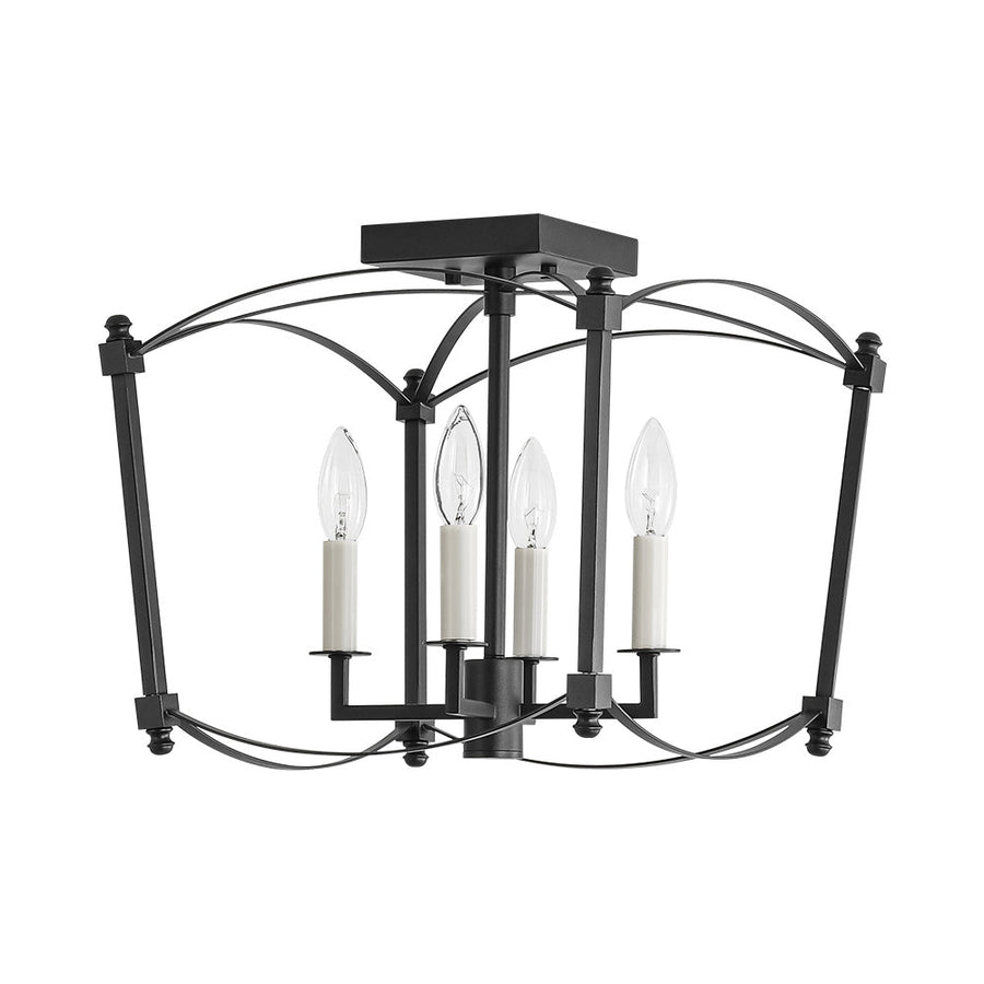 LightFixturesUSA - 4 - light French Antique Candle Style Lantern Semi Flush - Ceiling Light - Black - 