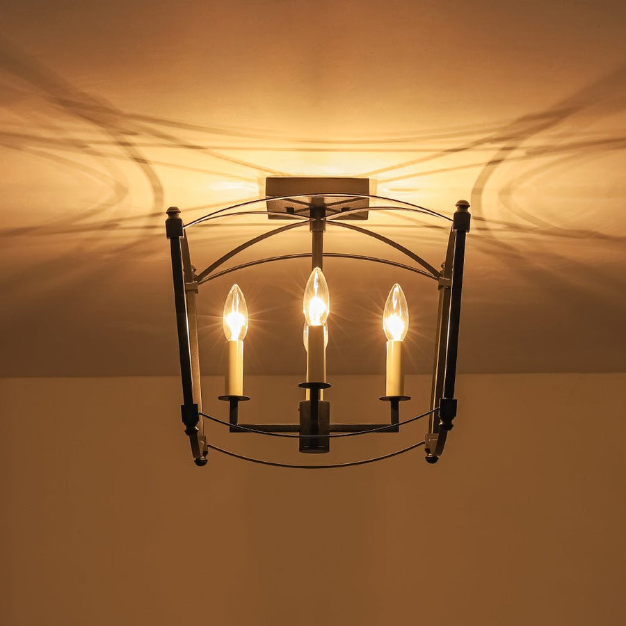 LightFixturesUSA - 4 - light French Antique Candle Style Lantern Semi Flush - Ceiling Light - Black - 