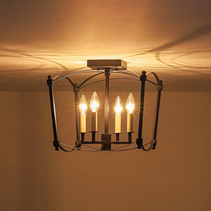 LightFixturesUSA - 4 - light French Antique Candle Style Lantern Semi Flush - Ceiling Light - Black - 