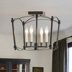 LightFixturesUSA - 4 - light French Antique Candle Style Lantern Semi Flush - Ceiling Light - Black - 