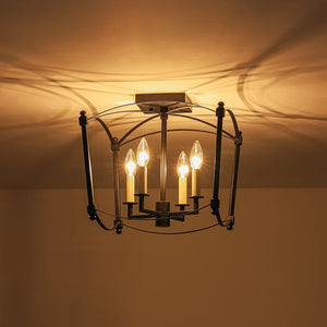 LightFixturesUSA - 4 - light French Antique Candle Style Lantern Semi Flush - Ceiling Light - Black - 