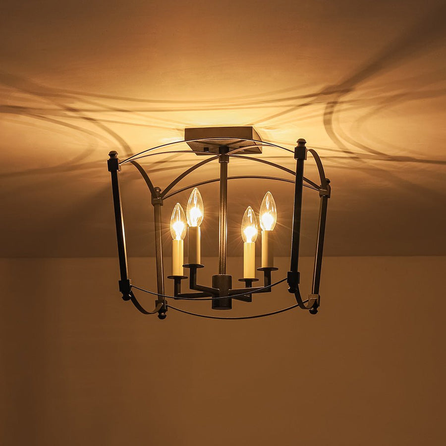 LightFixturesUSA - 4 - light French Antique Candle Style Lantern Semi Flush - Ceiling Light - Black - 