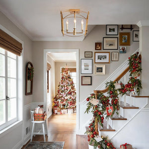 LightFixturesUSA - 4 - light French Antique Candle Style Lantern Semi Flush - Ceiling Light - Gold - 