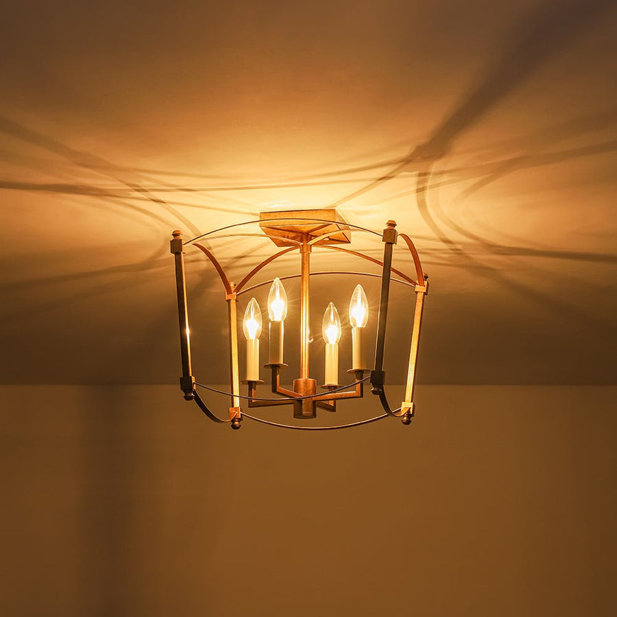 LightFixturesUSA - 4 - light French Antique Candle Style Lantern Semi Flush - Ceiling Light - Gold - 