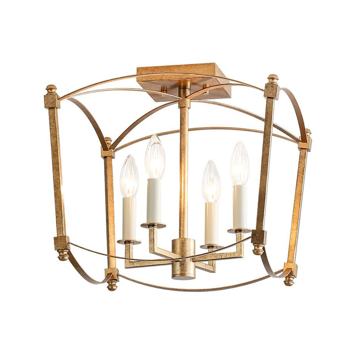 LightFixturesUSA - 4 - light French Antique Candle Style Lantern Semi Flush - Ceiling Light - Gold - 