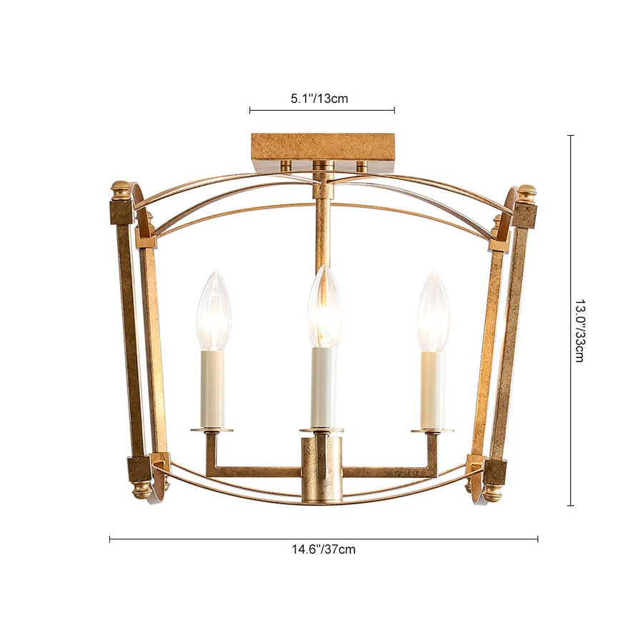 LightFixturesUSA - 4 - light French Antique Candle Style Lantern Semi Flush - Ceiling Light - Gold - 