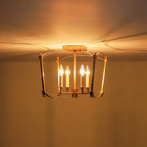 LightFixturesUSA - 4 - light French Antique Candle Style Lantern Semi Flush - Ceiling Light - Gold - 