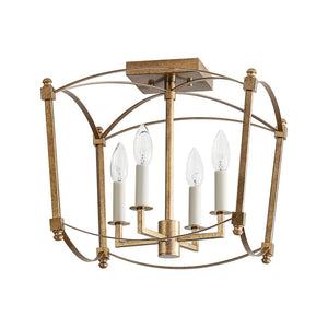 LightFixturesUSA - 4 - light French Antique Candle Style Lantern Semi Flush - Ceiling Light - Gold - 